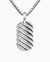 Sculpted Cable Tag in 18K White Gold, 27mm